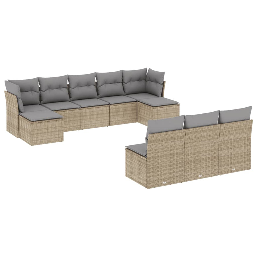 10-Delige Loungeset Met Kussens Poly Rattan Beige