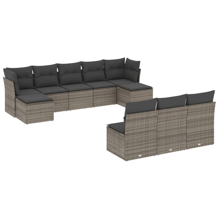 10-Delige Loungeset Met Kussens Poly Rattan Grijs