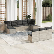 10-piece Lounge Set with Cushions Poly Rattan Light Grey