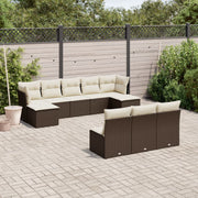 10-piece Lounge Set with cushions poly rattan brown