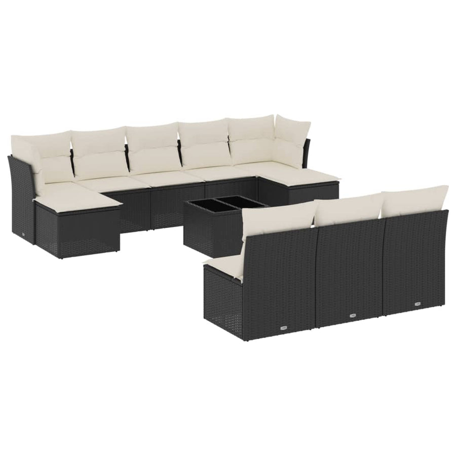 Loungeset met kussens poly rattan Zwart en crème Met tafel