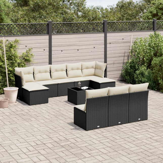 Loungeset met kussens poly rattan Zwart en crème Met tafel