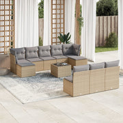 11-piece Garden Furniture Set with Cushions, Poly Rattan, Beige