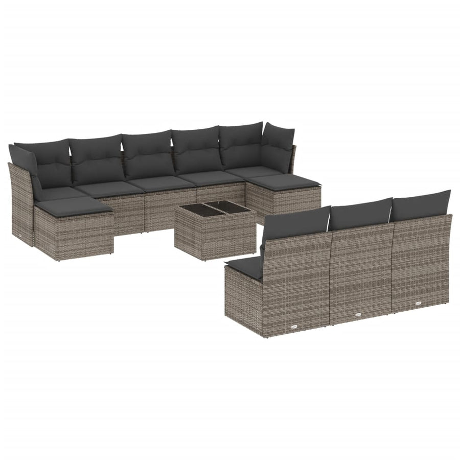 11-Delige Loungeset Met Kussens Poly Rattan Grijs