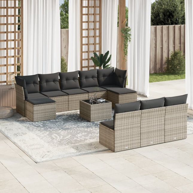 11-Delige Loungeset Met Kussens Poly Rattan Grijs