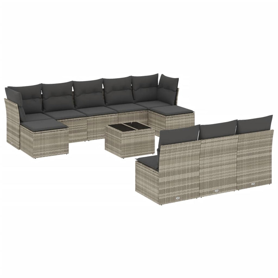 11-delige Loungeset met kussens poly rattan lichtgrijs