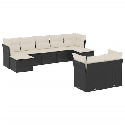 9-delige Loungeset met kussens poly rattan zwart Zwart en crème Zonder tafel