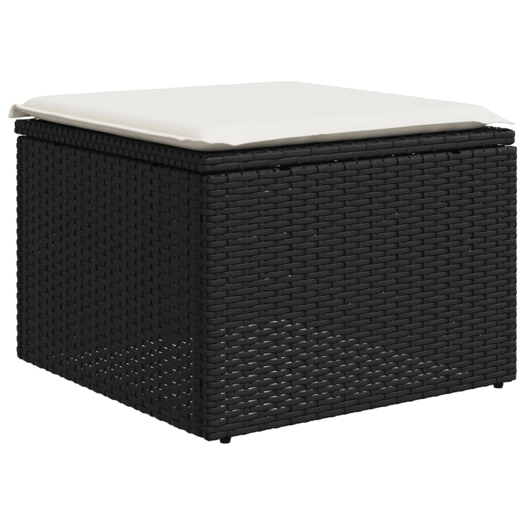 9-delige Loungeset met kussens poly rattan zwart Zwart en crème Zonder tafel