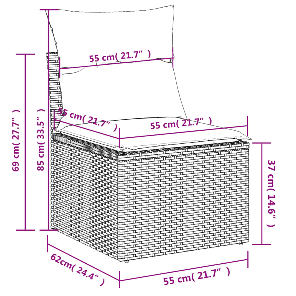 9-delige Loungeset met kussens poly rattan zwart Zwart en crème Zonder tafel