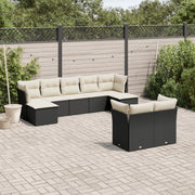 9-piece Lounge Set with cushions poly rattan black