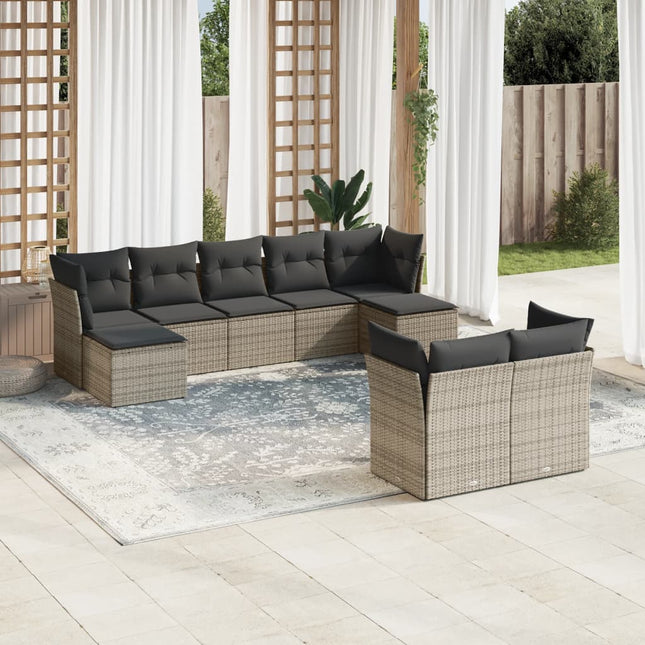 9-Delige Loungeset Met Kussens Poly Rattan Grijs