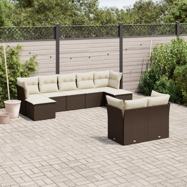 9-Delige Loungeset Met Kussens Poly Rattan Bruin