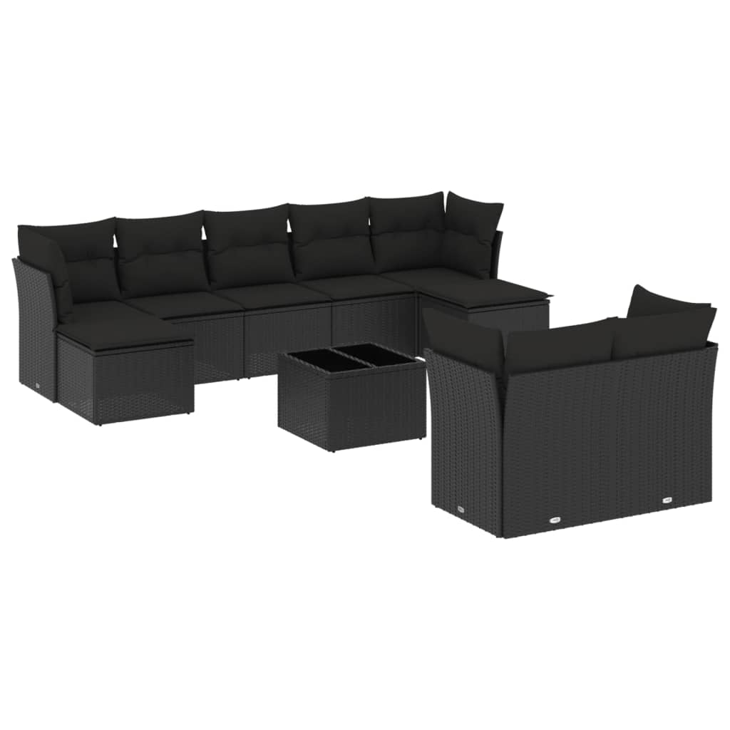 0-delige Loungeset met kussens poly rattan Zwart Met tafel