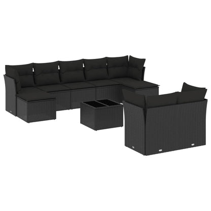 0-delige Loungeset met kussens poly rattan Zwart Met tafel