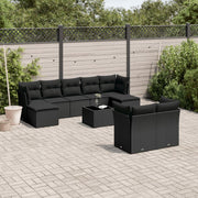 Loungeset poly rattan 10-delig zwart