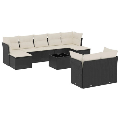0-Delige Loungeset Met Kussens Poly Rattan Zwart en crème Met tafel