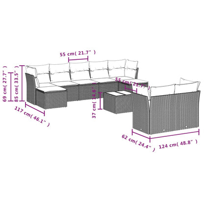 0-Delige Loungeset Met Kussens Poly Rattan Zwart en crème Met tafel