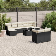 10-piece Lounge Set with cushions poly rattan black