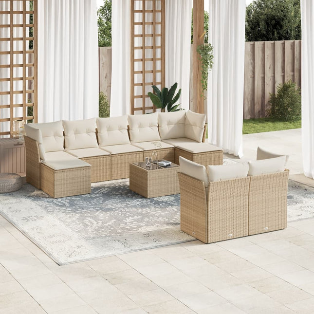 10-Delige Loungeset Met Kussens Poly Rattan Beige