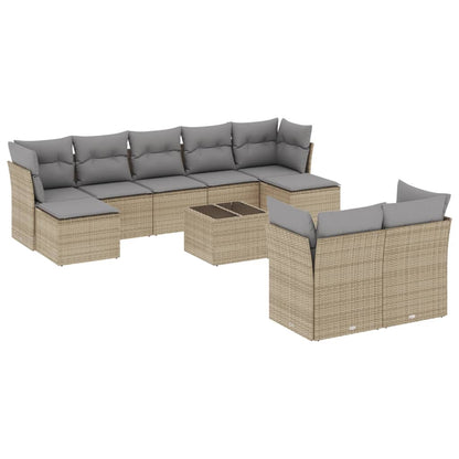 10-Delige Loungeset Met Kussens Poly Rattan Beige