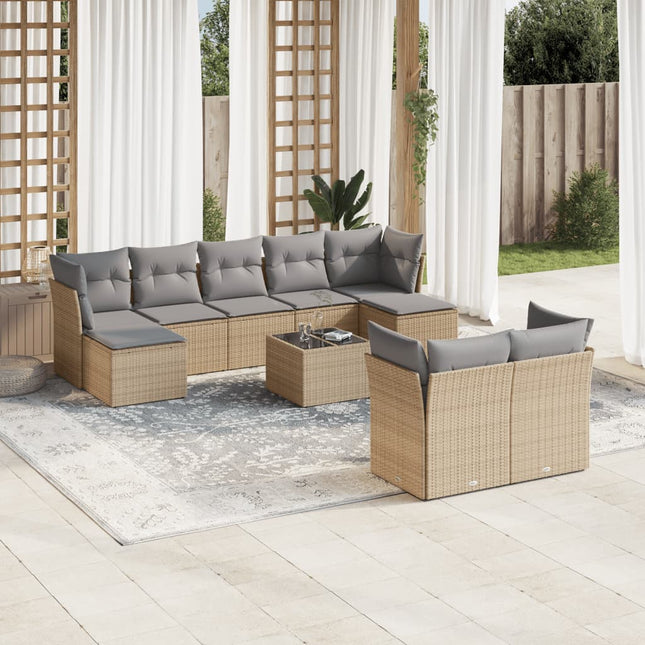 10-Delige Loungeset Met Kussens Poly Rattan Beige