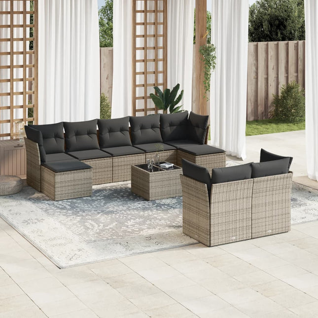 10-Delige Loungeset Met Kussens Poly Rattan Grijs