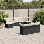 10-piece Lounge Set with cushions poly rattan black