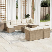 10-piece Lounge Set with Cushions Poly Rattan Beige