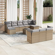 10-piece Lounge Set with Cushions Poly Rattan Beige