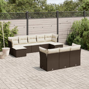 10-piece Lounge Set with cushions poly rattan brown