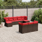 10-piece garden lounge set with cushions, brown poly rattan