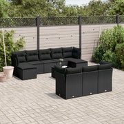 11-piece Loungeset with cushions poly rattan black