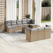 11-piece Garden Furniture Set with Cushions, Poly Rattan, Beige