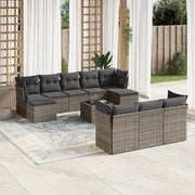 11-piece Lounge Set with cushions poly rattan grey