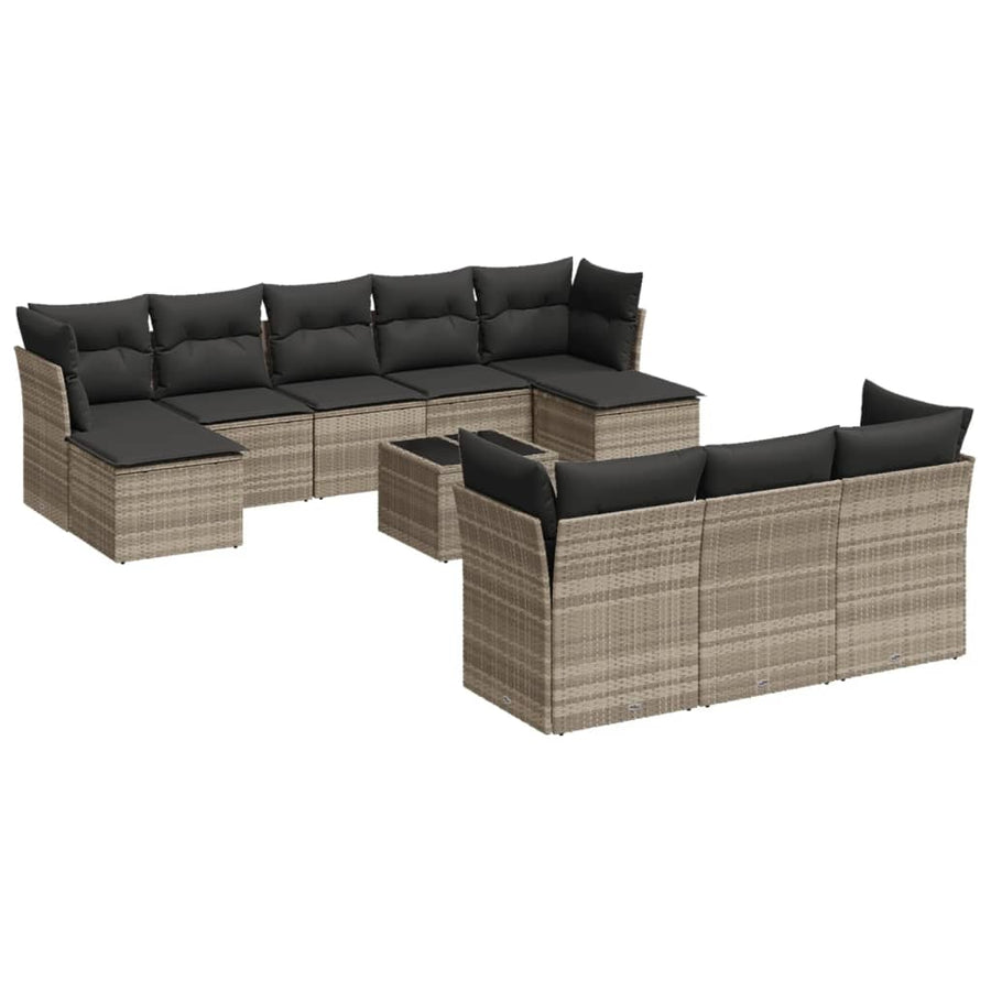 11-delige Loungeset met kussens poly rattan lichtgrijs
