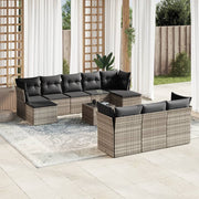 11-Piece Loungeset with cushions poly rattan light gray