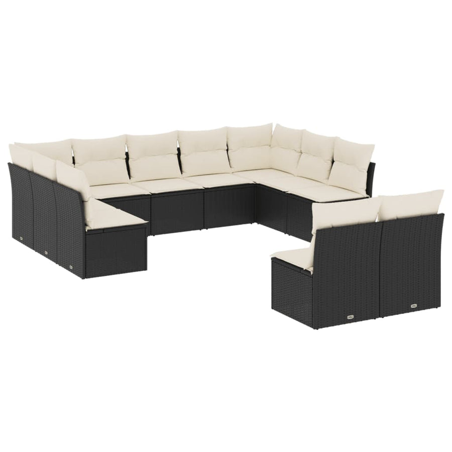 11-Delige Loungeset Met Kussens Poly Rattan Zwart