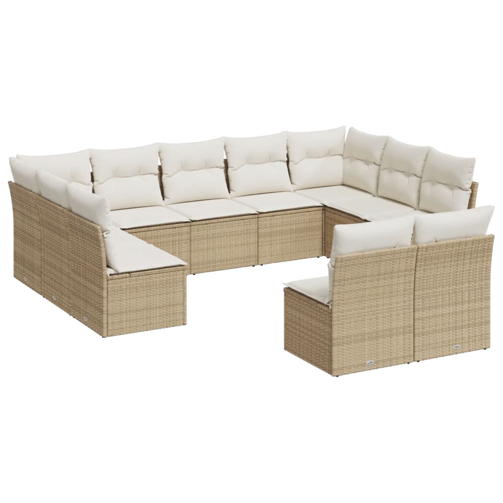 11-Delige Tuinset Met Kussens Poly Rattan Beige