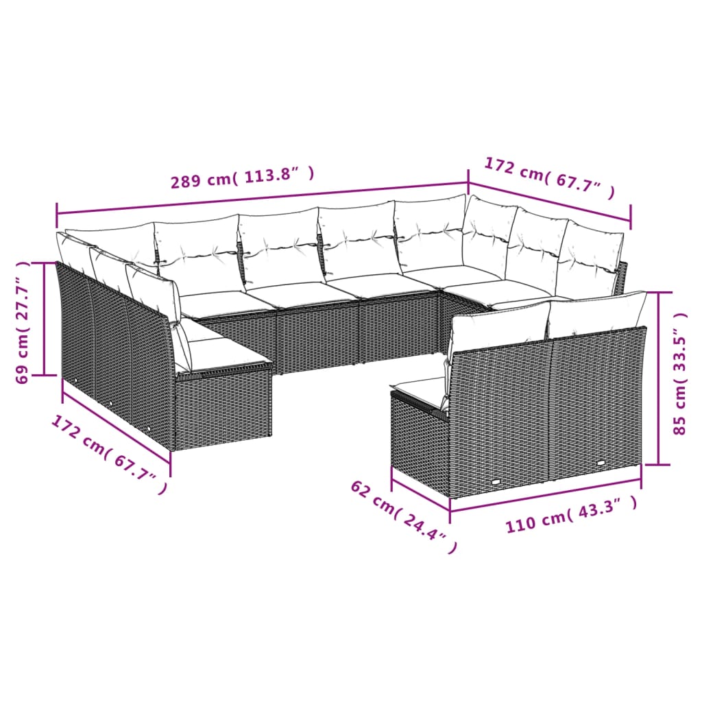 11-Delige Tuinset Met Kussens Poly Rattan Beige