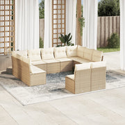 11-piece Garden Furniture Set with Cushions, Poly Rattan, Beige