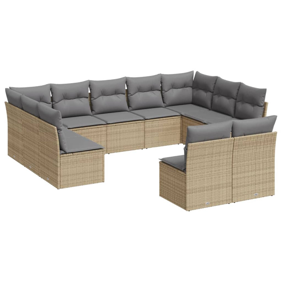 11-Delige Tuinset Met Kussens Poly Rattan Beige