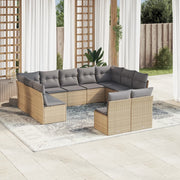 Tuinset 11-delig poly rattan beige met kussens