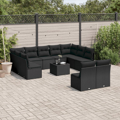 12-Delige Loungeset Met Kussens Poly Rattan Zwart