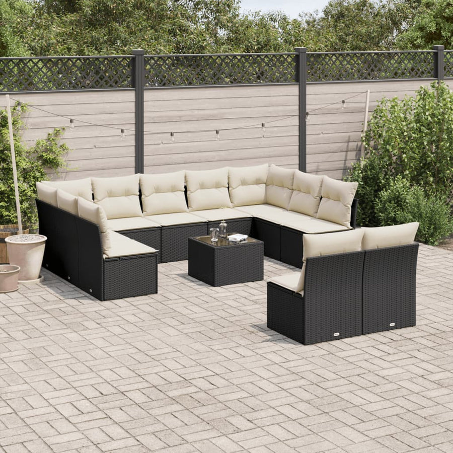 12-Delige Loungeset Met Kussens Poly Rattan Zwart