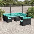 12-piece garden lounge set with cushions black poly rattan
