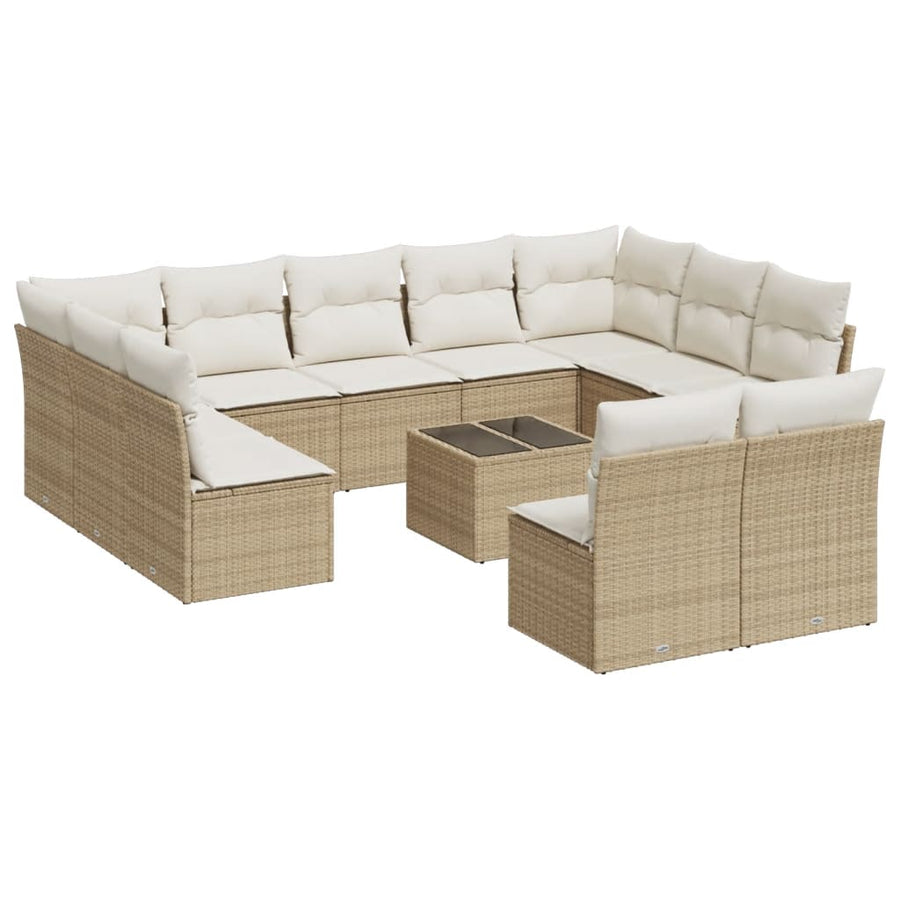 12-Delige Loungeset Met Kussens Poly Rattan Beige
