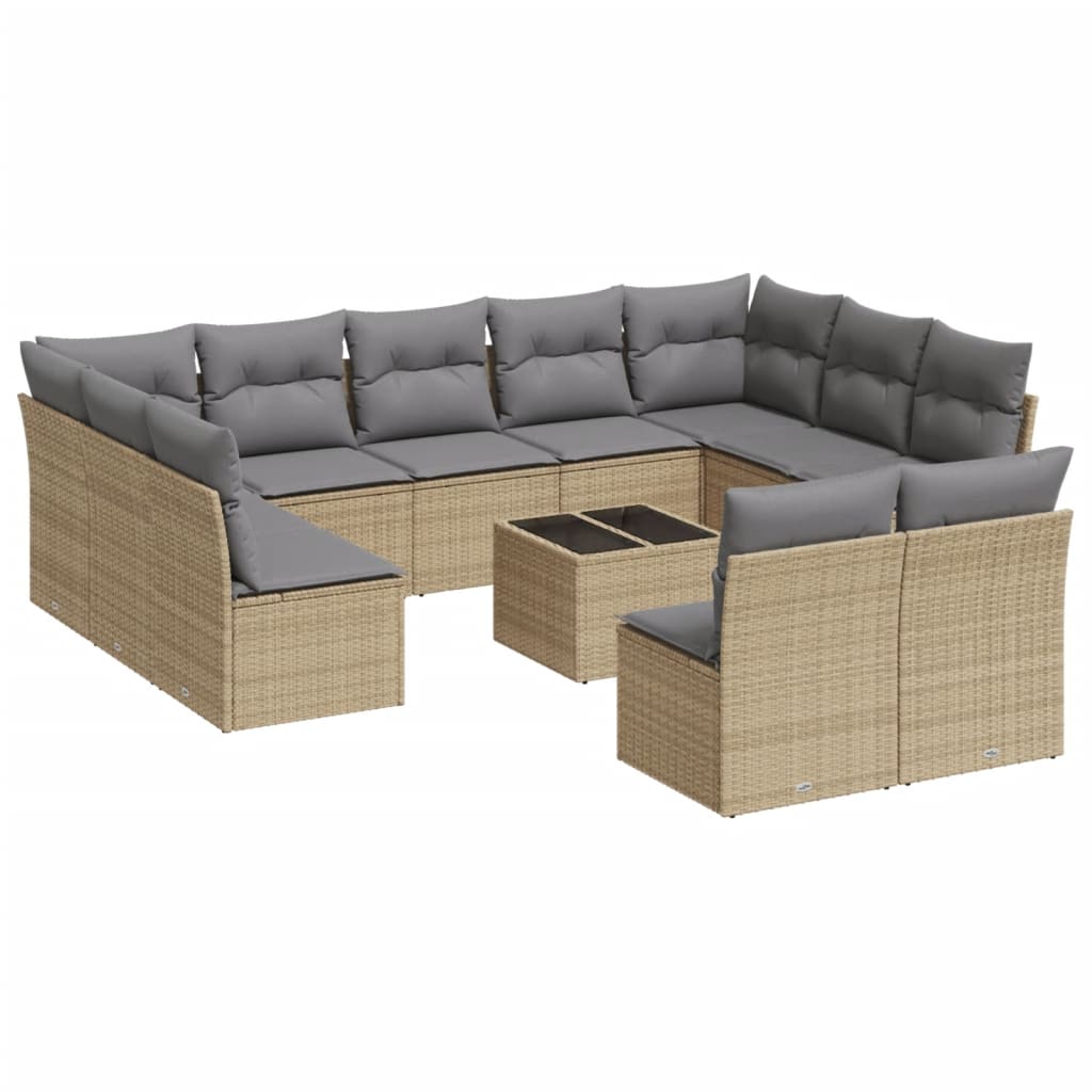 12-Delige Loungeset Met Kussens Poly Rattan Beige