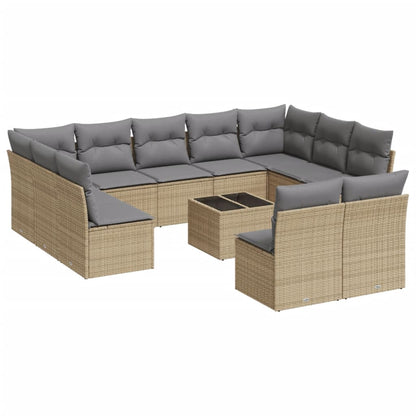 12-Delige Loungeset Met Kussens Poly Rattan Beige