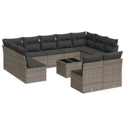 Loungeset 12-delig poly rattan grijs