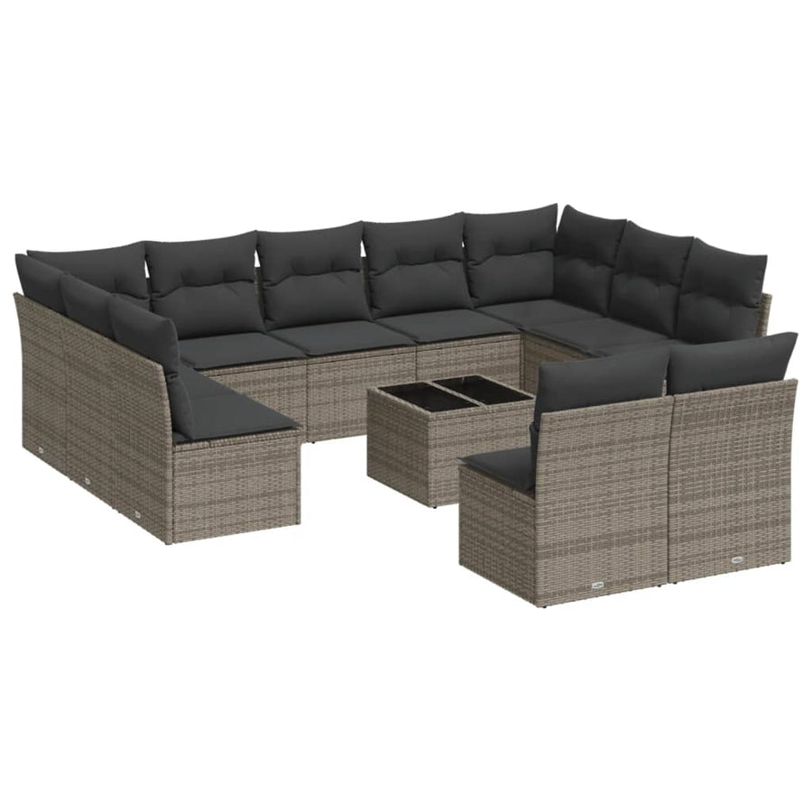 12-Delige Loungeset Met Kussens Poly Rattan Grijs